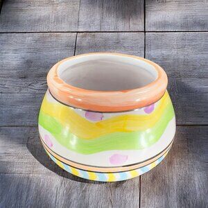 Vintage Hand Painted Bowl Dish Container Round Ceramic Multicolor Pattern